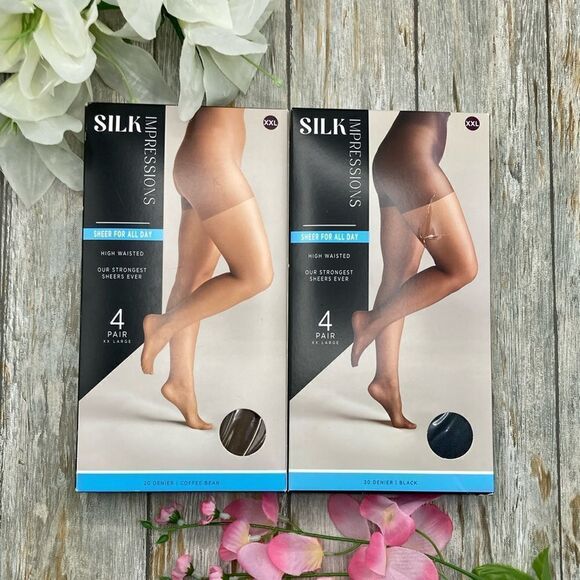 Silk Impressions Sheer to Waist Pantyhose Nylon Sock 2, 4-Packs Size XXL - Picture 1 of 8
